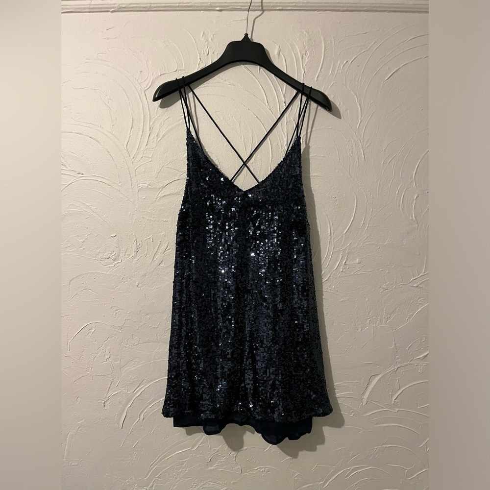 Free People Sequined tunic size small, navy blue